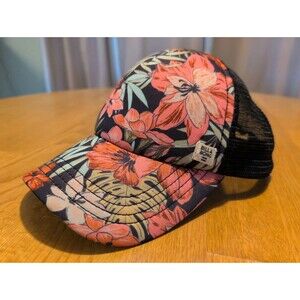 BILLABONG Trucker Hat Cap Tropical Hawaiian Floral Black Snapback One Size